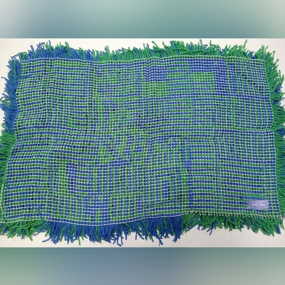 Handmade Blue and Green Shag Rug - Picture 2 of 3